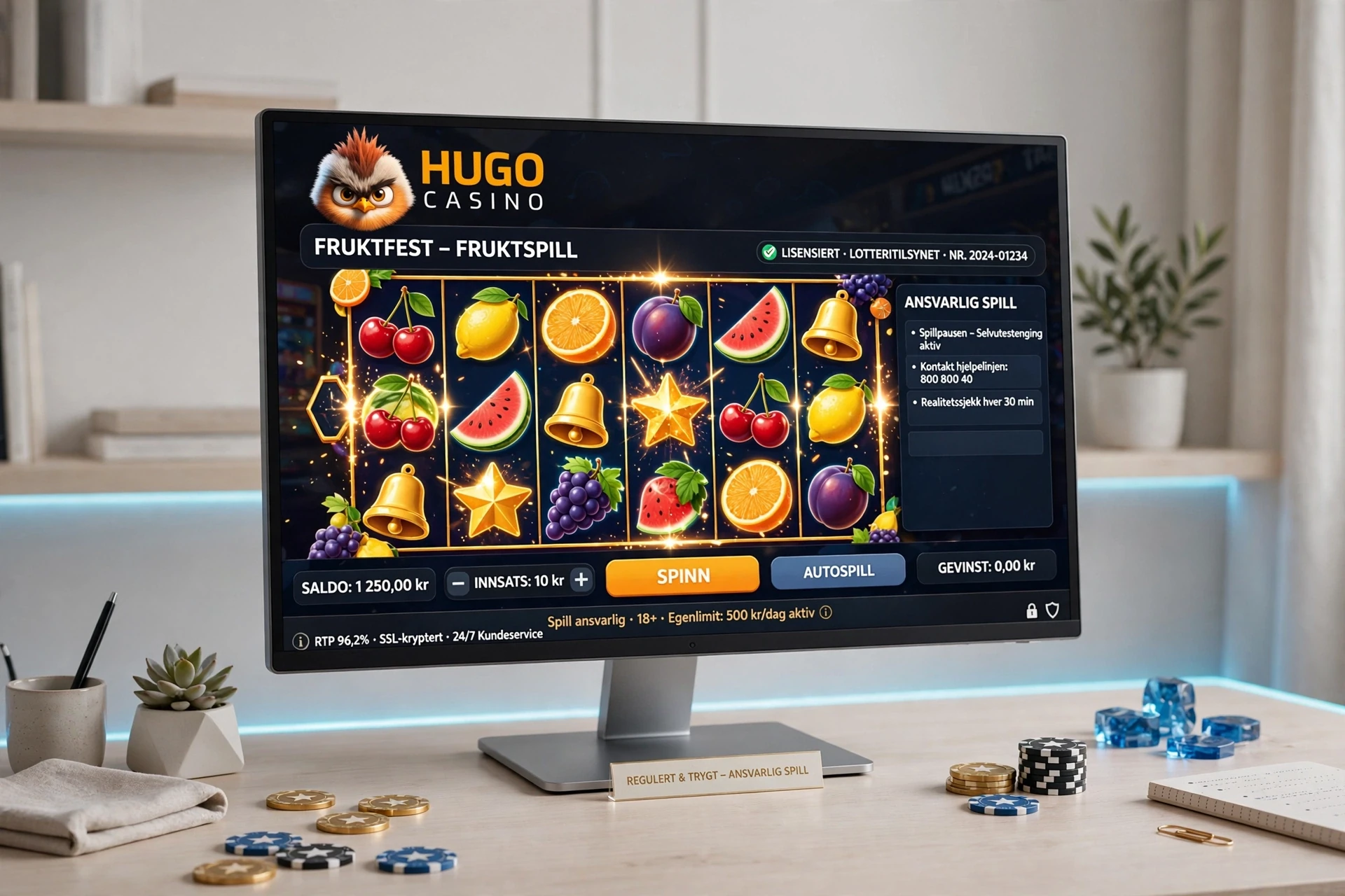 spilleautomater på skjerm HUGO CASINO